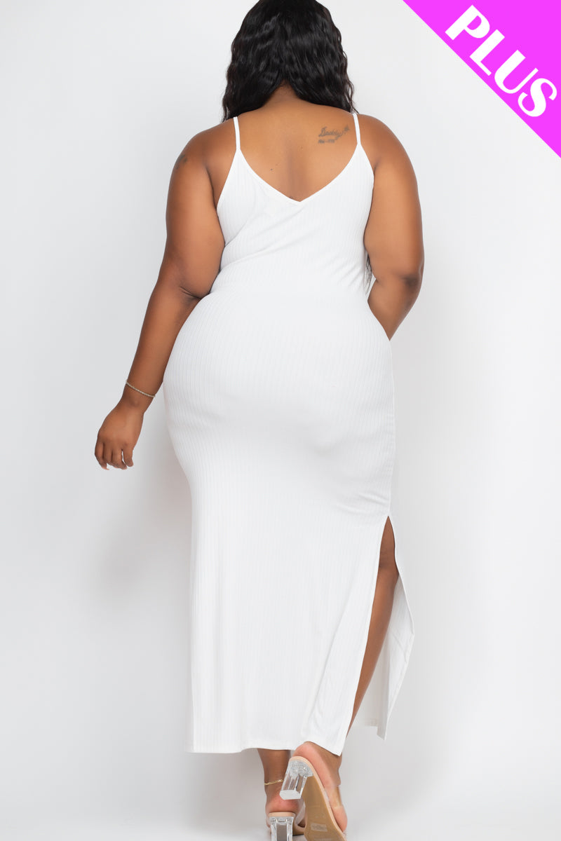 PLUS SIZE Ribbed Side Slit Long Cami Dress (CAPELLA) - Capella Apparel