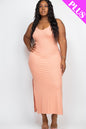 Plus Size Ribbed Side Slit Long Cami Maxi Dress - Capella Apparel Wholesale