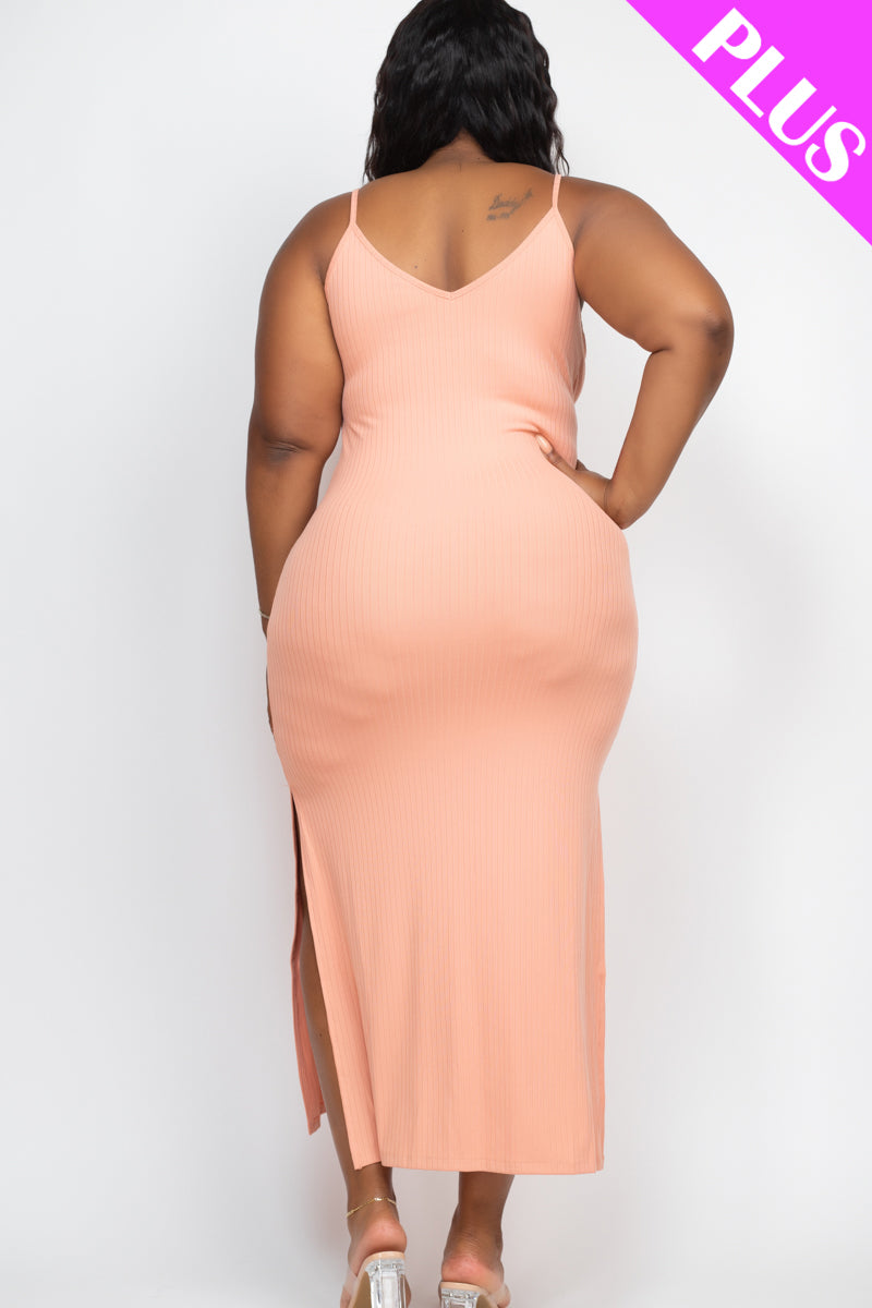 PLUS SIZE Ribbed Side Slit Long Cami Dress (CAPELLA) - Capella Apparel
