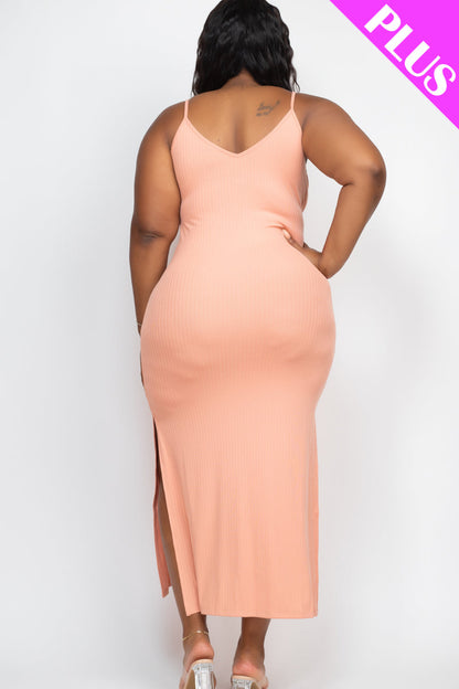 PLUS SIZE Ribbed Side Slit Long Cami Dress (CAPELLA) - Capella Apparel