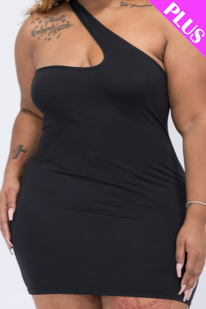 Plus Size One Shoulder Bodycon Mini Dress - Capella Apparel