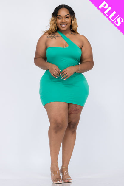 Plus Size One Shoulder Bodycon Mini Dress - Capella Apparel