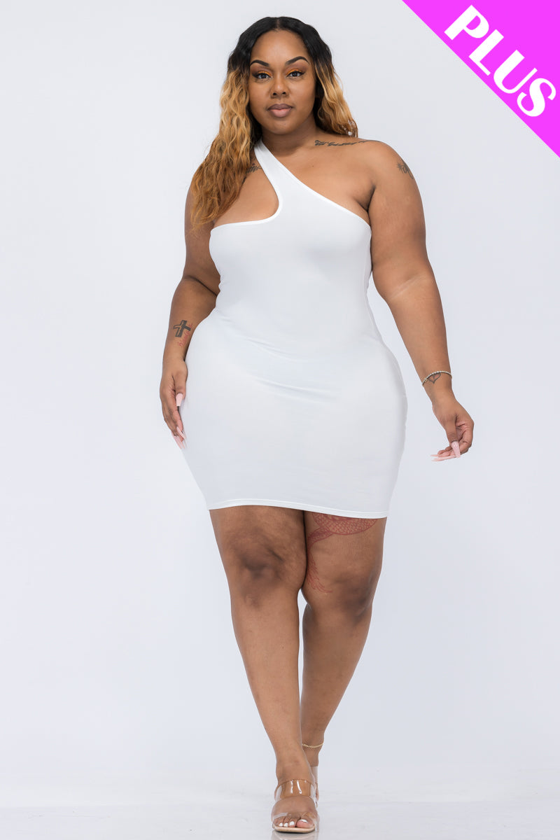 Plus Size One Shoulder Bodycon Mini Dress - Capella Apparel