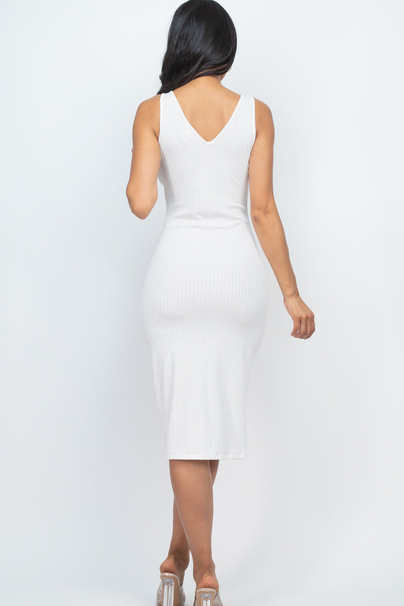 Ribbed Back Slit Bodycon Midi Dress (CAPELLA) - Capella Apparel