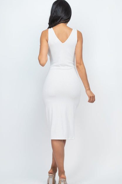 Ribbed Back Slit Bodycon Midi Dress (CAPELLA) - Capella Apparel