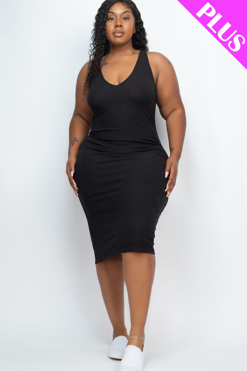 Plus Size Ribbed Sleeveless Bodycon Midi Dress - Wholesale Capella Apparel