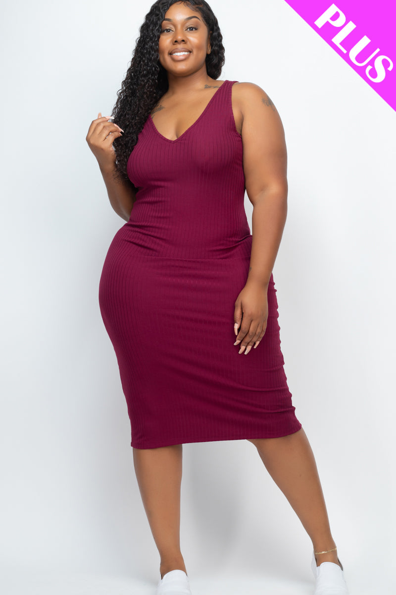 Plus Size Ribbed Sleeveless Bodycon Midi Dress - Wholesale Capella Apparel