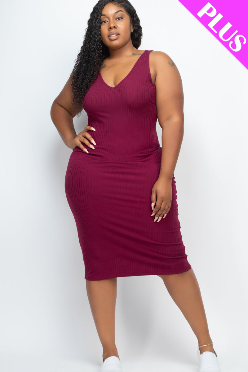 Plus Size Ribbed Sleeveless Bodycon Midi Dress - Wholesale Capella Apparel