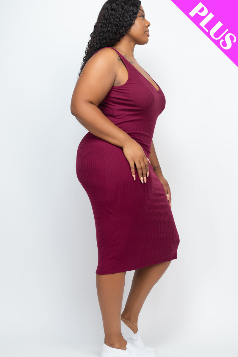 Plus Size Ribbed Sleeveless Bodycon Midi Dress - Wholesale Capella Apparel