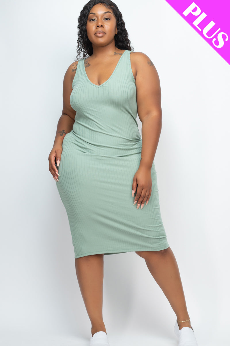 Plus Size Ribbed Sleeveless Bodycon Midi Dress - Wholesale Capella Apparel