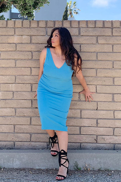 Plus Size Ribbed Sleeveless Bodycon Dress (CAPELLA) - Capella Apparel