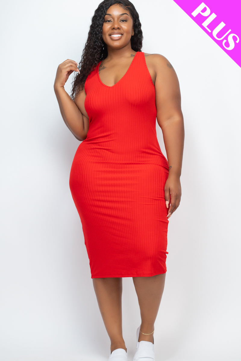 Plus Size Ribbed Sleeveless Bodycon Dress (CAPELLA) - Capella Apparel