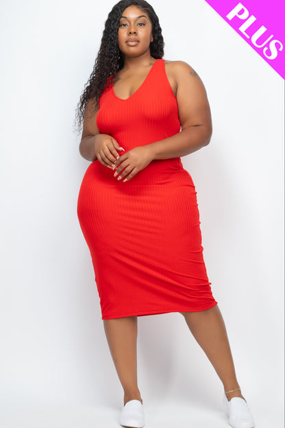 Plus Size Ribbed Sleeveless Bodycon Midi Dress - Wholesale Capella Apparel