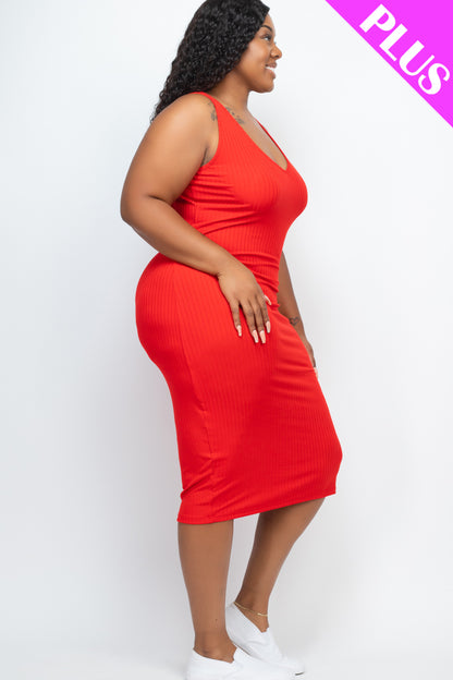 Plus Size Ribbed Sleeveless Bodycon Midi Dress - Wholesale Capella Apparel