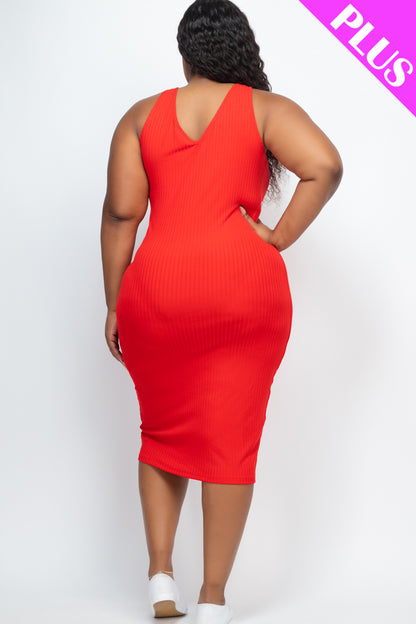 Plus Size Ribbed Sleeveless Bodycon Midi Dress - Wholesale Capella Apparel