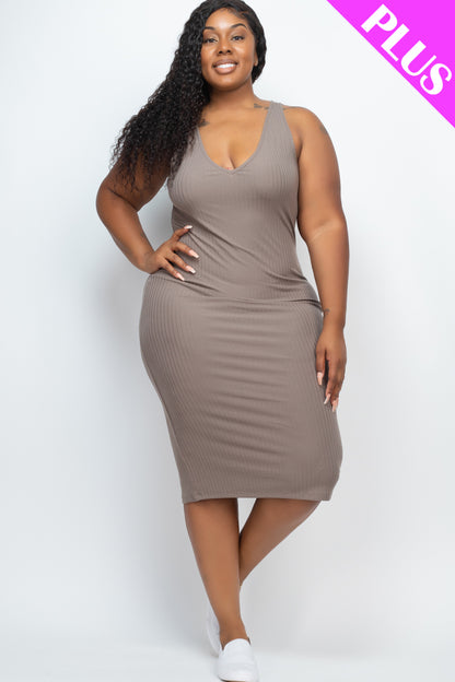 Plus Size Ribbed Sleeveless Bodycon Midi Dress - Wholesale Capella Apparel