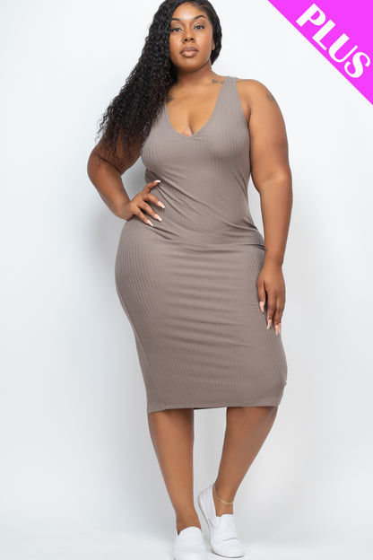 Plus Size Ribbed Sleeveless Bodycon Midi Dress - Wholesale Capella Apparel