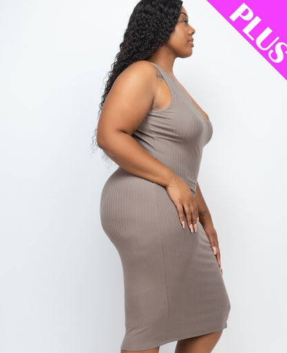 Plus Size Ribbed Sleeveless Bodycon Midi Dress - Wholesale Capella Apparel