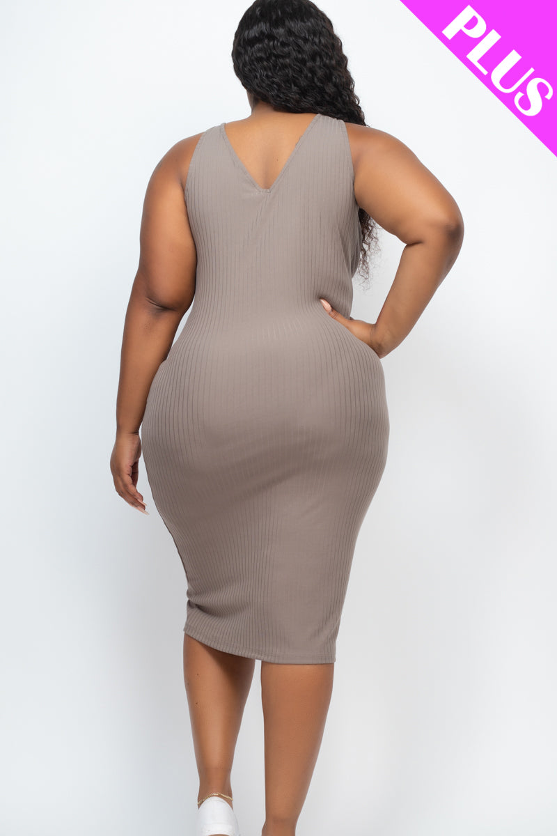 Plus Size Ribbed Sleeveless Bodycon Midi Dress - Wholesale Capella Apparel