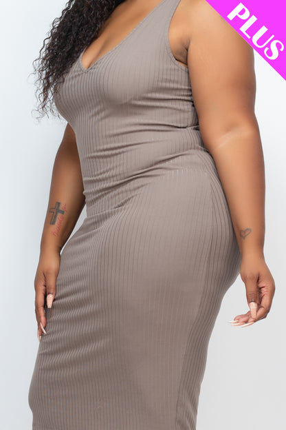 Plus Size Ribbed Sleeveless Bodycon Midi Dress - Wholesale Capella Apparel