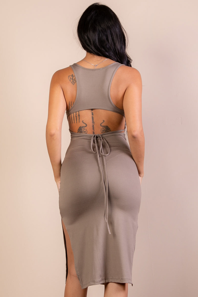 Open Back Side Split Midi Dress (CAPELLA) - Capella Apparel