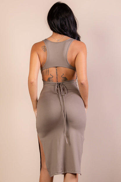 Open Back Side Split Midi Dress (CAPELLA) - Capella Apparel