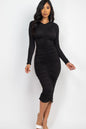 Ruched Long Sleeve Midi Dress - Capella Apparel