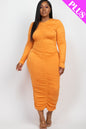 Plus Size Ruched Long Sleeve Midi Dress - Capella Apparel