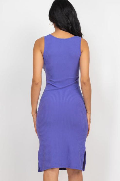 Ribbed Side Slit Tank Midi Dress - Capella Apparel