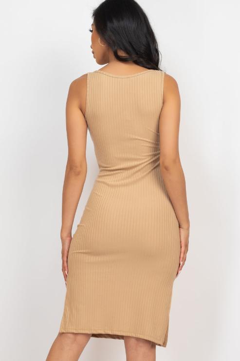 Ribbed Side Slit Tank Midi Dress - Capella Apparel