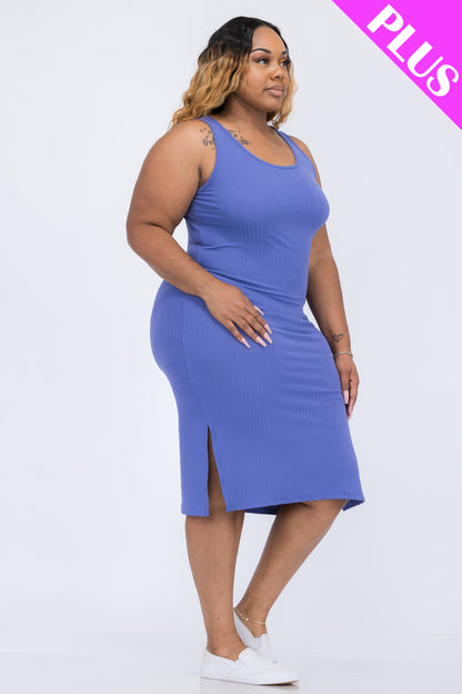 Plus Size Ribbed Side Slit Tank Midi Dress - Capella Apparel