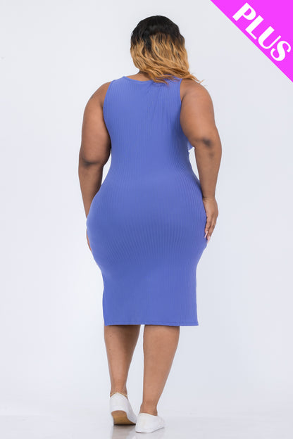 Plus Size Ribbed Side Slit Tank Midi Dress - Capella Apparel