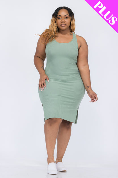 Plus Size Ribbed Side Slit Tank Midi Dress - Capella Apparel