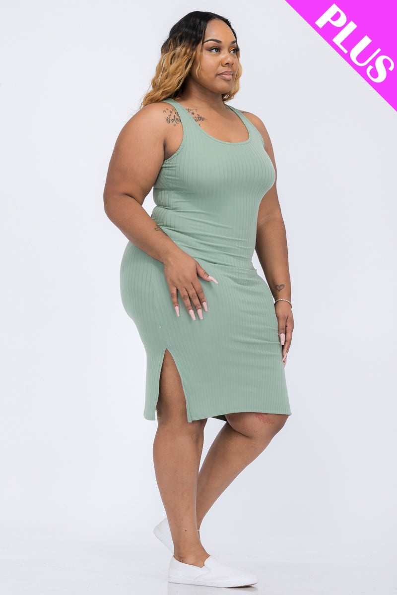 Plus Size Ribbed Side Slit Tank Midi Dress - Capella Apparel