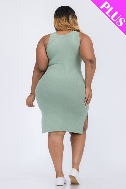 Plus Size Ribbed Side Slit Tank Midi Dress - Capella Apparel