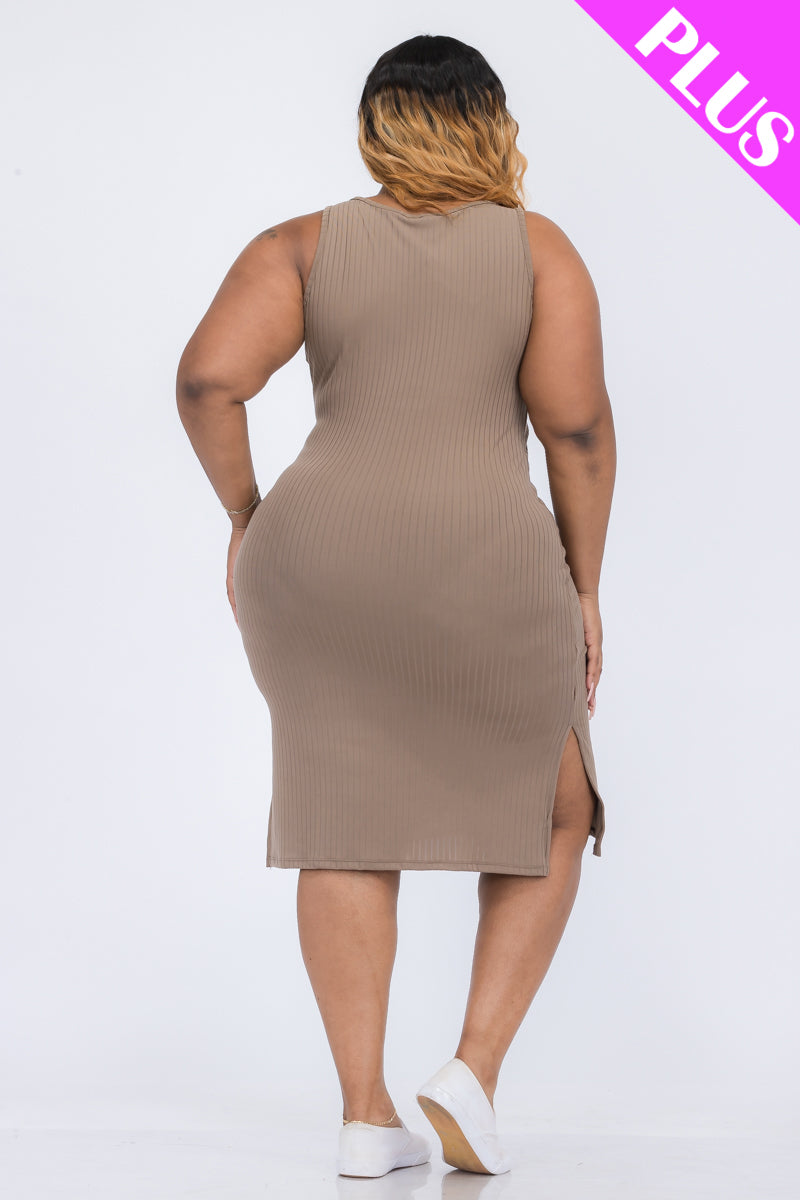 Plus Size Ribbed Side Slit Tank Midi Dress - Capella Apparel