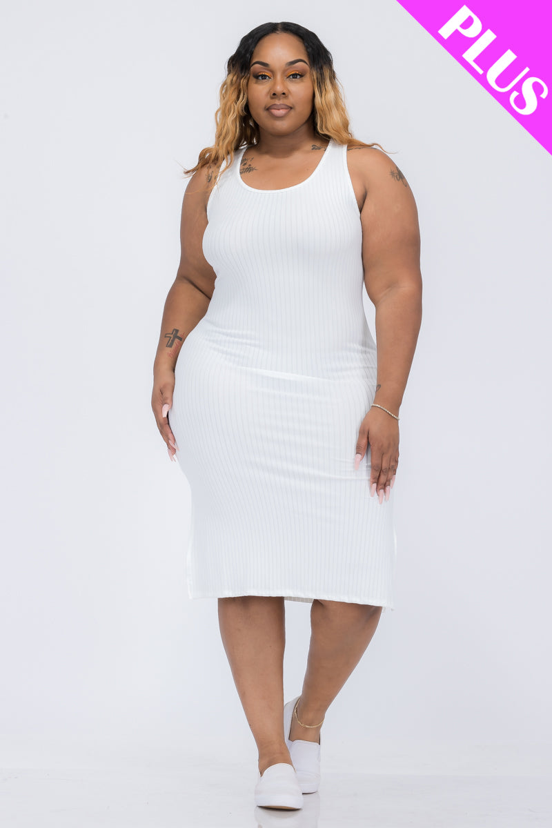 Plus Size Ribbed Side Slit Tank Midi Dress - Capella Apparel