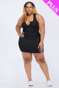 Plus Size Ribbed Split Neck Tank Mini Dress - Capella Apparel