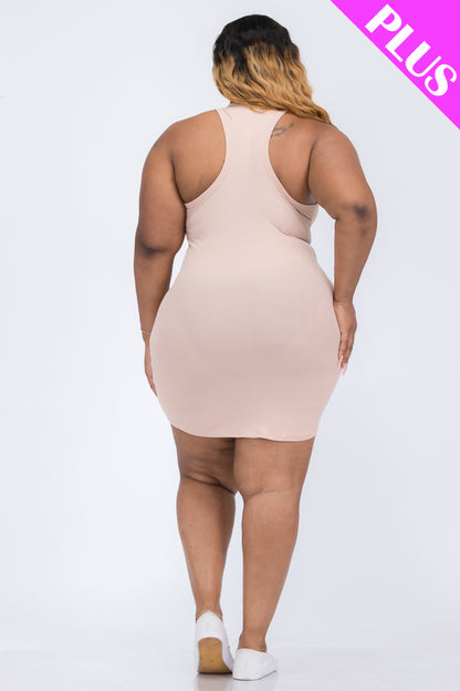 Plus Size Ribbed Split Neck Tank Mini Dress - Capella Apparel