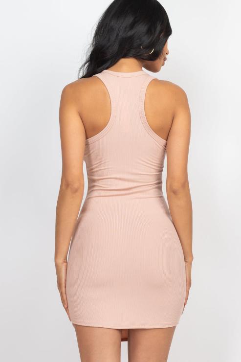 Ribbed Split Neck Tank Mini Dress - Capella Apparel