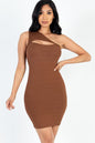 Ribbed One Shoulder Cutout Front Casual Mini Bodycon Dress - Capella Apparel