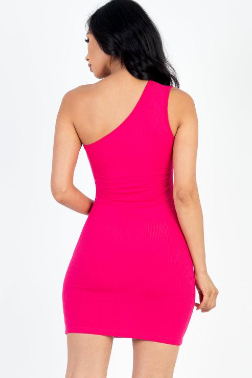 Ribbed One Shoulder Cutout Front Casual Mini Bodycon Dress - Capella Apparel