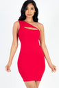 Ribbed One Shoulder Cutout Front Casual Mini Bodycon Dress - Capella Apparel