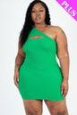 Plus Size Ribbed One Shoulder Cutout Front Casual Mini Bodycon Dress - Capella Apparel