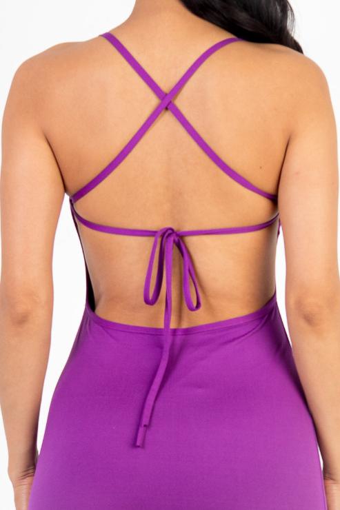 Sexy Solid Color Crisscross Open Back Cami Mini Bodycon Dress - Capella Apparel