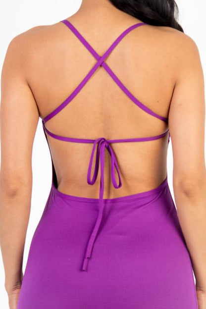 Sexy Solid Color Crisscross Open Back Cami Mini Bodycon Dress - Capella Apparel