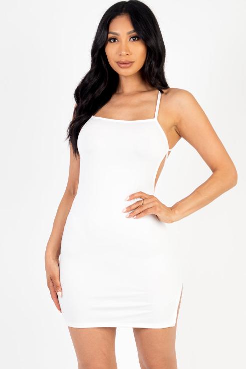 Sexy Solid Color Crisscross Open Back Cami Mini Bodycon Dress - Capella Apparel