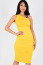 Sexy Solid Color Ruched One Shoulder Midi Bodycon Dress - Capella Apparel