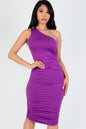 Sexy Solid Color Ruched One Shoulder Midi Bodycon Dress - Capella Apparel