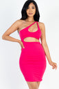 One Shoulder Cut-out Front Ruched Bodycon Mini Dress - Capella Apparel